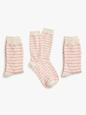 New J. Crew Three Pairs of Pink and White Stripe Trouser Socks Bundle One Size